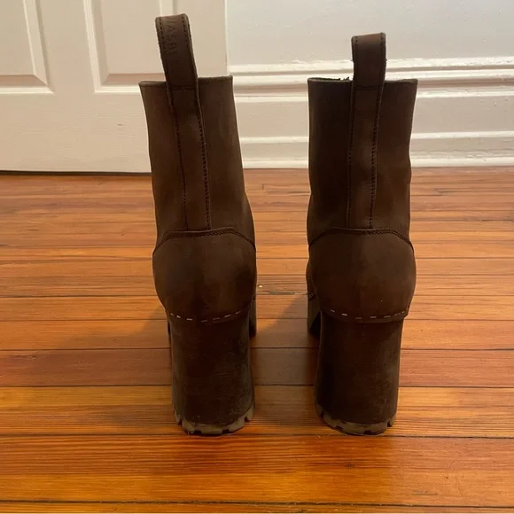 Swedish Hasbeens Zip Front Platform Clog Boot Scandi Size 41 Women Brown Nubuck - Picture 4 of 12